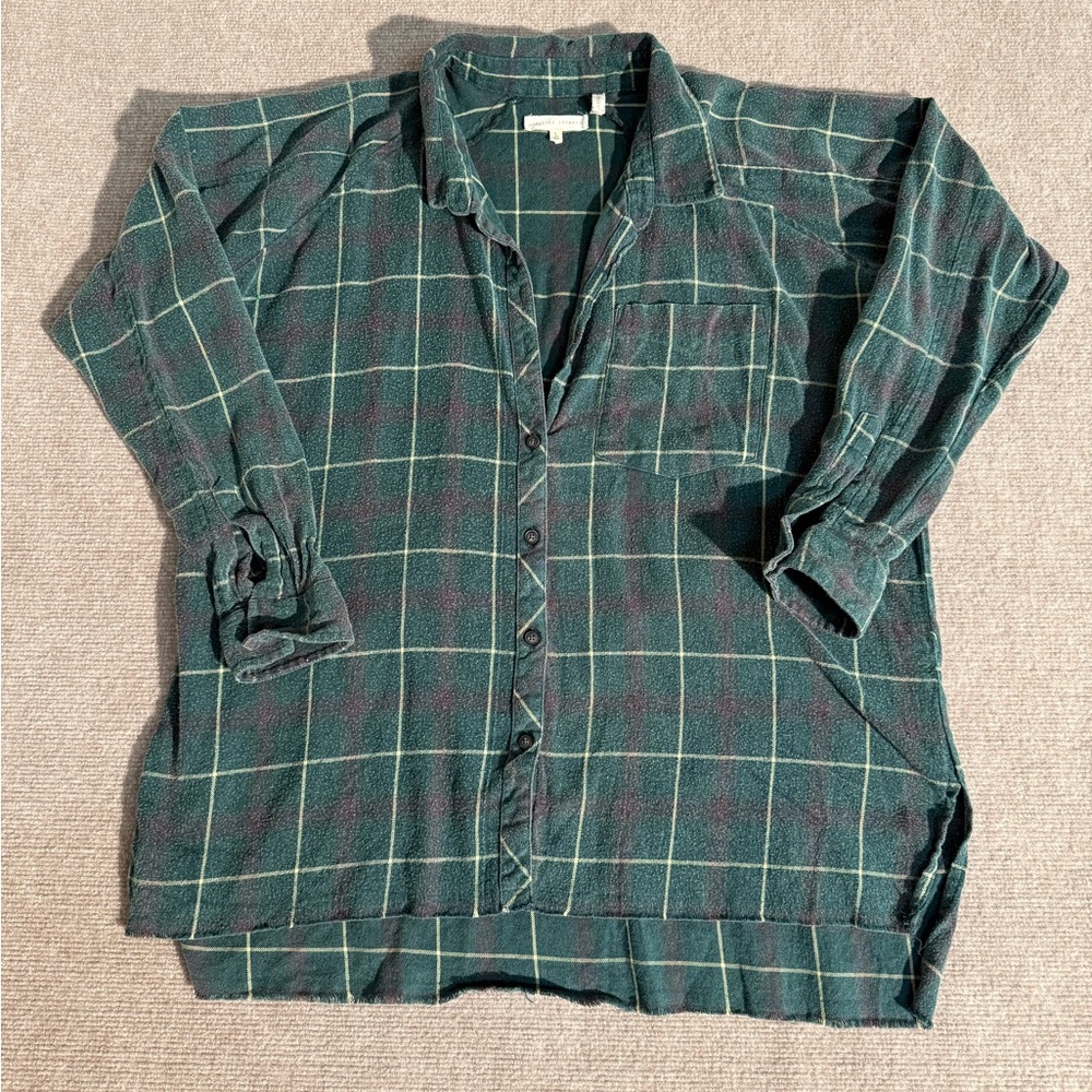 Gilded Intent Buckle Faded Wash Plaid Flannel Button-Down Shirt Raw Hem Large - Picture 6 of 10
